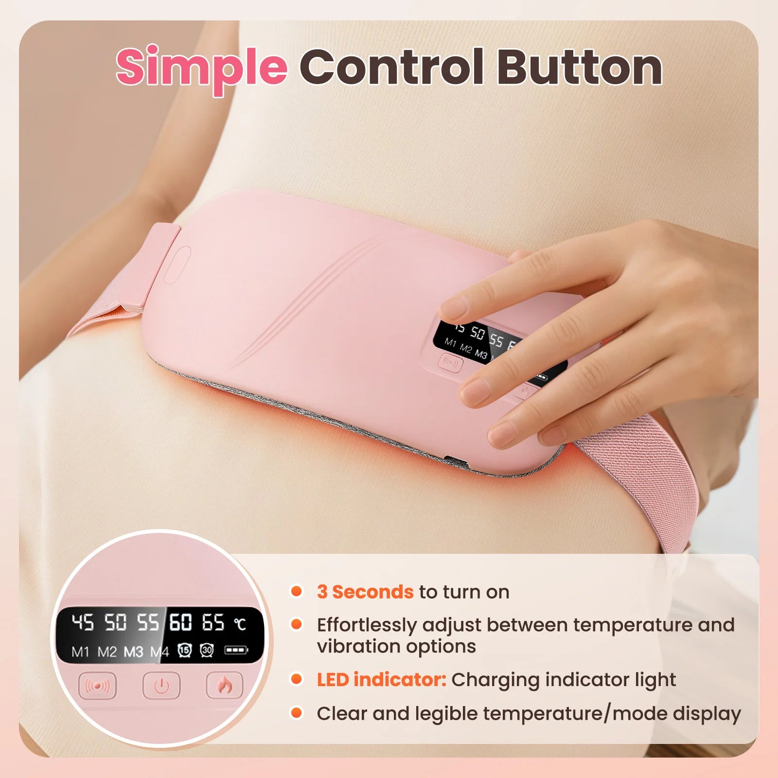 Veltro Wave — 5-Mode Heating & Vibration Massage Belt for Period Relief