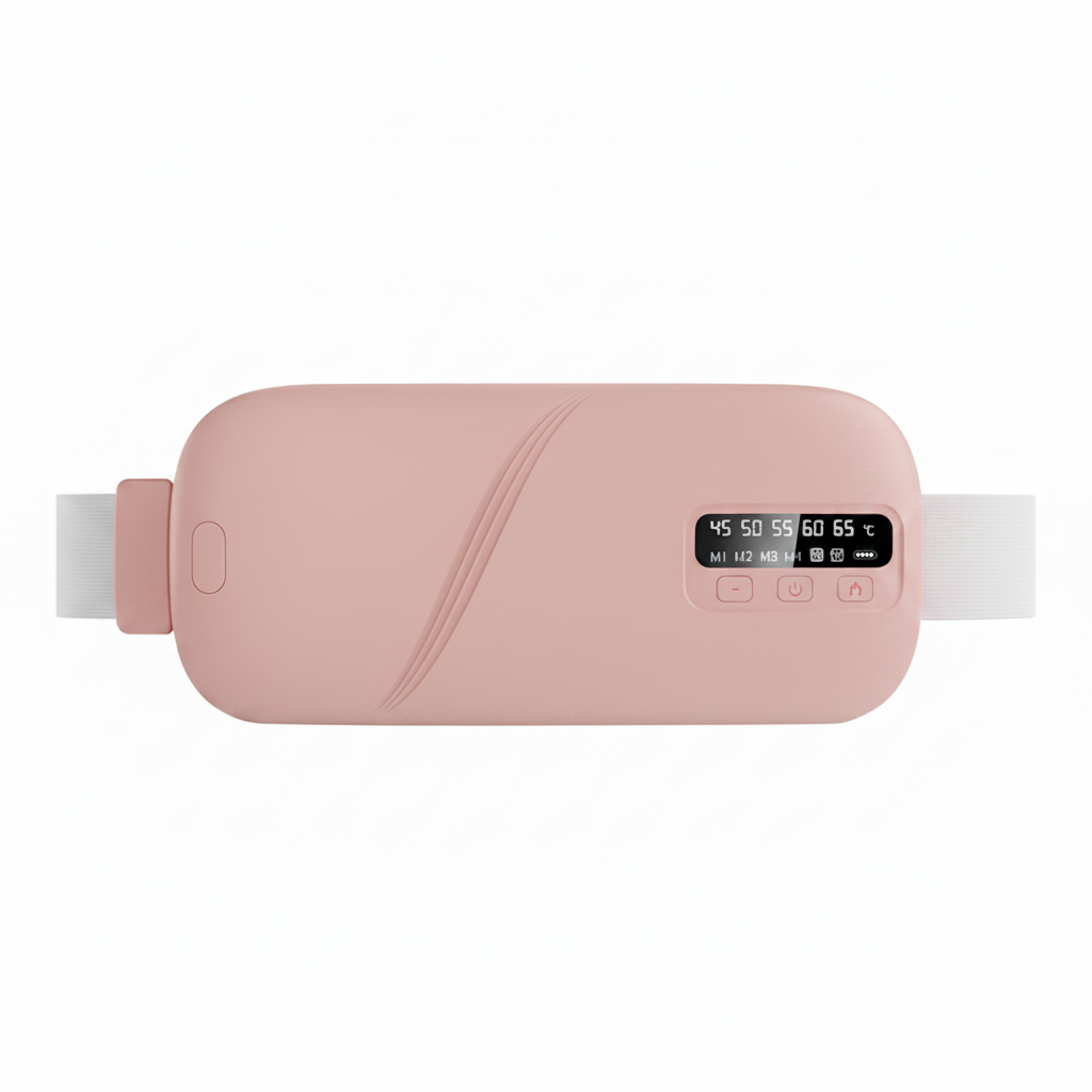 Veltro Ease pink heating belt with temperature display and physical buttons